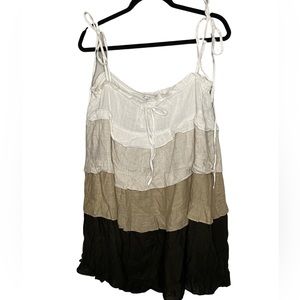 Miou Muse Tiered Ruffle Neutral Dress with Adjustable Straps